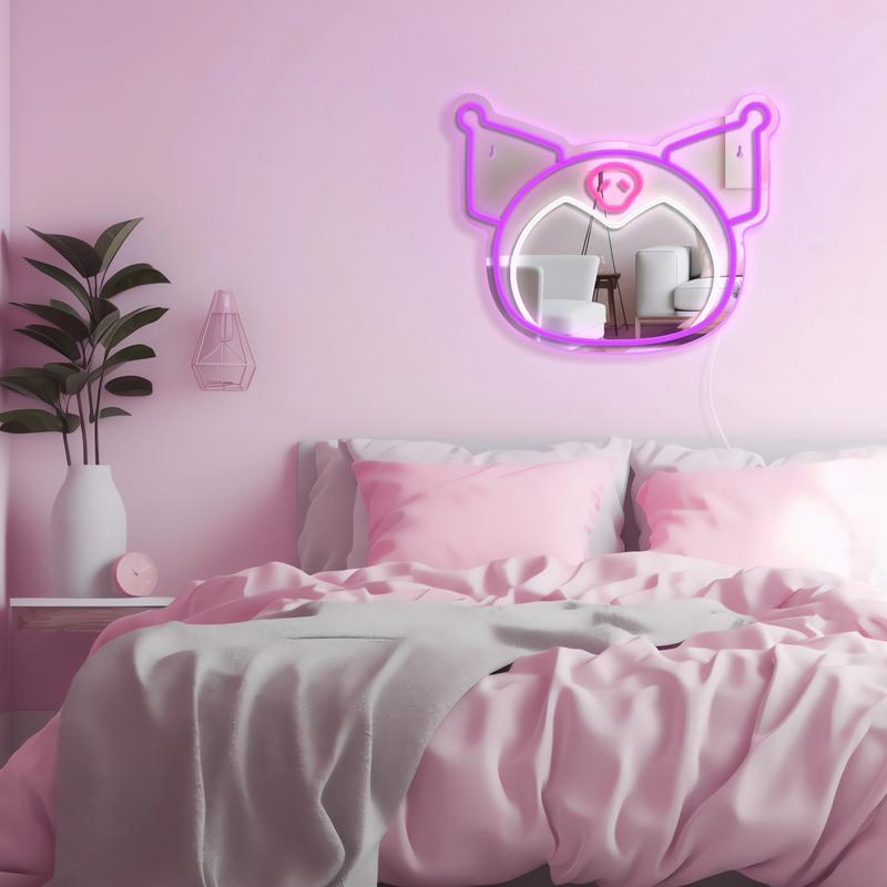 Home DecorMirror anime face shape Mirror, BedroomWall Mirror, Anime Neon Sign for DresserLocker Room,Living Room, Neon Light upAcrylic Mirror