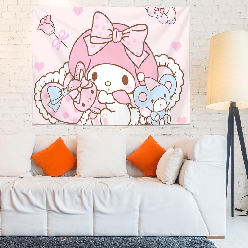 Onegai My Melody Cute Cartoon Tapestry Birthday Party Supplies Background, Party Decoration Living Room Bedroom tapestry Photography Background  Wall Daughter Gift