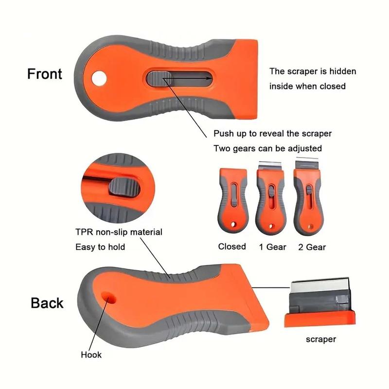 Retractable Cleaning Scraper with Replacement Head, Telescopic Adjustable Cleaning Scraper Tool for Removing Labels, Stickers, Decals and Paint from Glass and Stove, Cleaning Scraper Tools