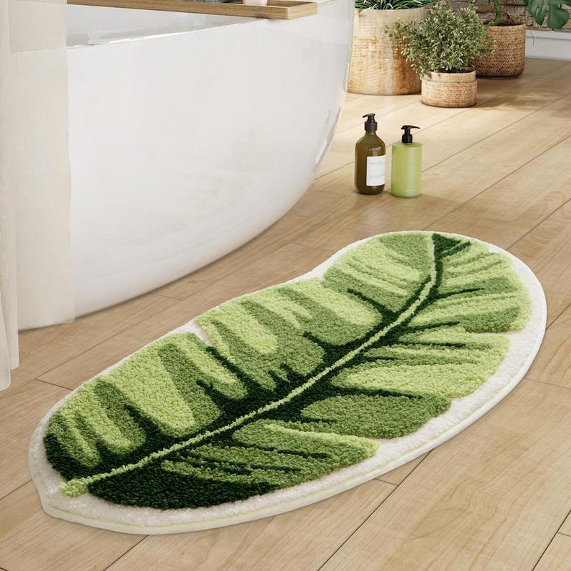 Leaf Pattern Bathroom Mat, Absorbent Non-slip Bath Mat, Soft Plush Bath Rug, Water Absorbing Area Rug, Bathroom Door Mat, Bedroom Decor, Room Decor