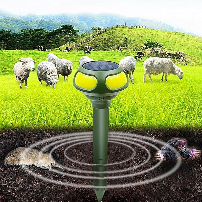 2 PCS Ultrasonic Mole Repellent, 4 Modes Solar Powered Mole Repellent, Outdoor Waterproof Animals Repellent for Get Rid of Mole, Gopher, Snakes, Vole and Other Underground Pests for Yard Garden Lawn