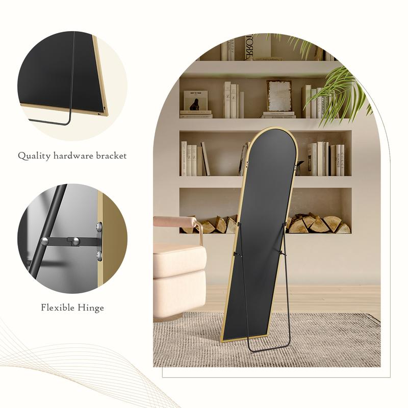 BF&CM SweetFurniture Plus Full Length Mirror, Floor Standing Mirror Full Body Mirror with Stand, Wall Mirror Full Length Aluminum Alloy Thin Frame Hanging or Leaning for Living Room Bedroom Cloakroom Decor