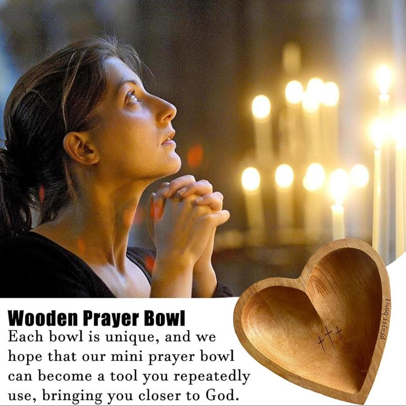 Wooden Heart Shaped Prayer Bowl, 1 Count Wooden Prayer Bowl with 1 Count Card, Religious Decoration for Home Living Room Bedroom