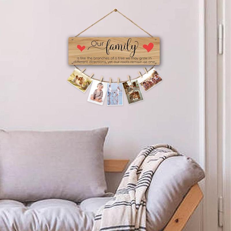 Wooden Hanging Family Photo Frame, 1 Set Our Family Picture Display Plaque with Clip, Hanging Decor, Room Decor, Home Decor, Gift for Family