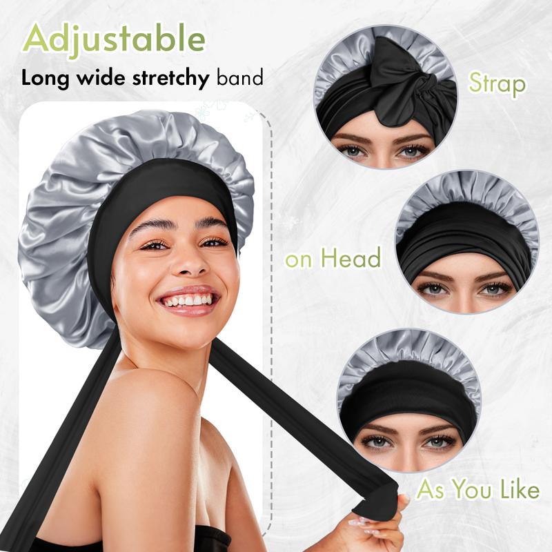 Bonnet Queen Double Layered Satin Night Caps Hair Care Silky Bonnet Sleeping Hat Shower Caps for women Nightcap With Elastic Band Gift