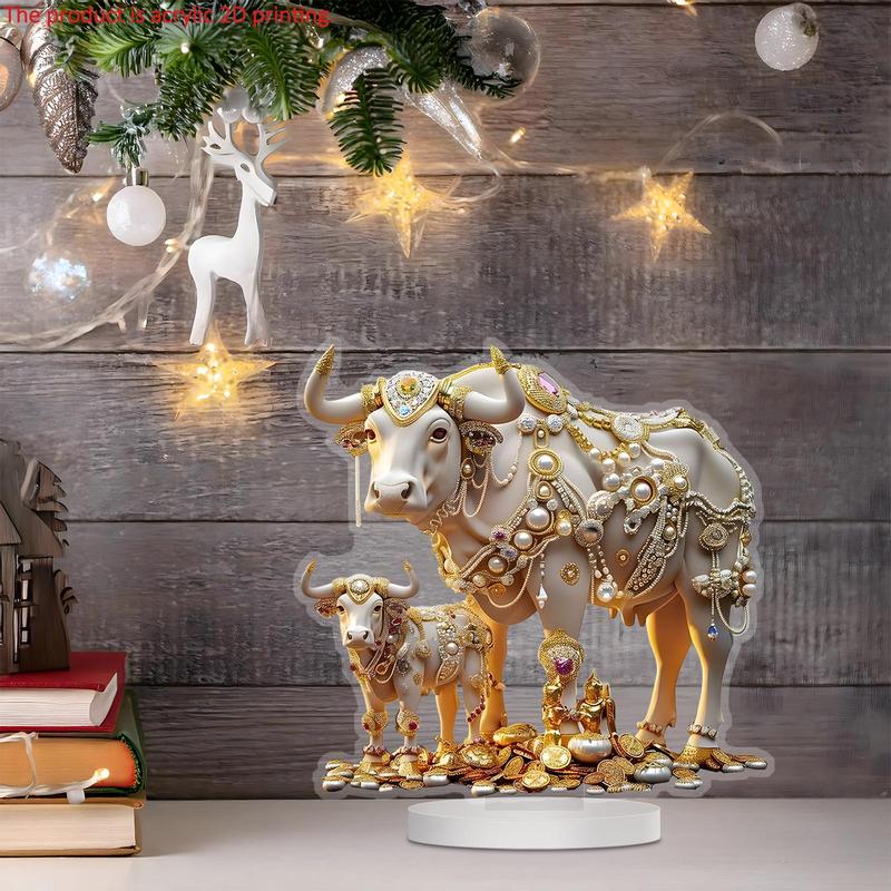 Luxurious Jewel-decorated Cow Design Desktop Decoration, 1 Count Exquisite Acrylic Ornament, Home Decor, Gift for Friends & Family