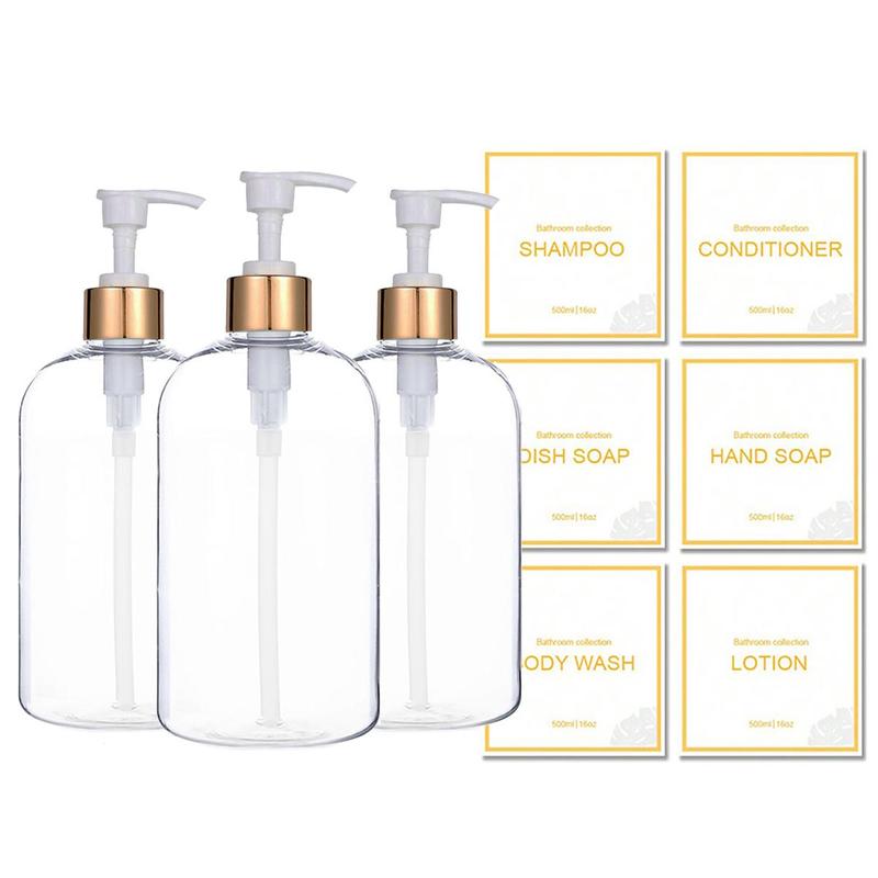 3pcs Round Light Luxury Refillable Empty Pump Bottle, Press Soap Liquid Dispenser, Portable Lotion Shampoo Shower Gel Subpackage Container For Home Bathroom And Travel