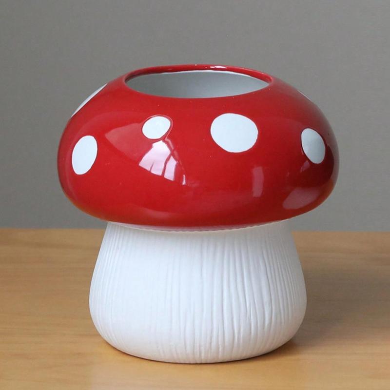 Mushroom Polka Dot Design Vase, 1 Count Creative Resin Flower Vase for Spring Decor, Stationery Storage Holder, Desktop Decorative Ornament for Home Living Room Bedroom Office