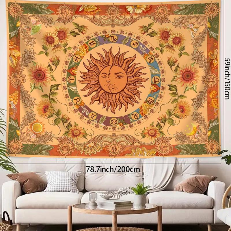 Sun & Moon Pattern Tapestry, 1 Count Retro Ethnic Wave Simia Tapestry,  Aesthetic Wall Hanging for Bedroom Dormitory Living Room Office Decor