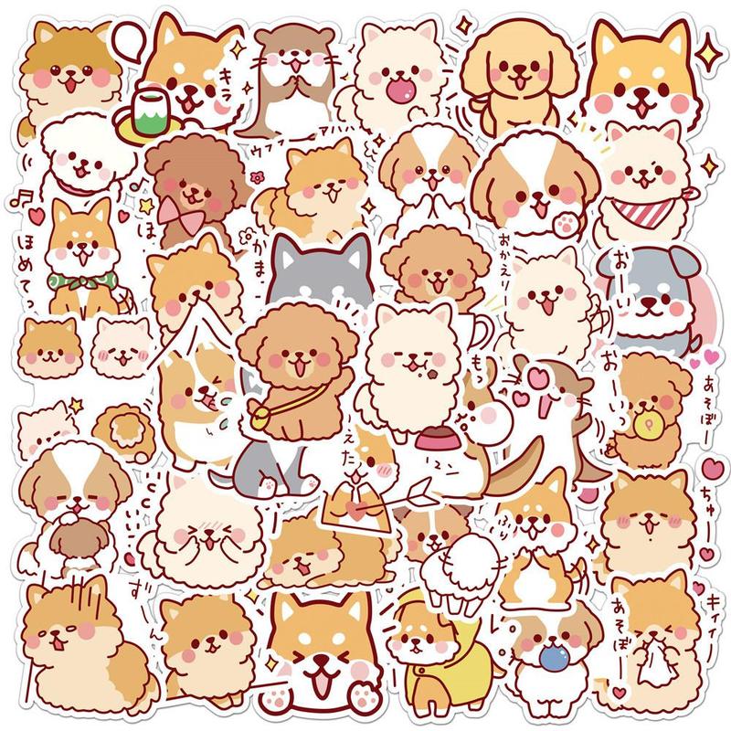 Fluffy Dog Series Naughty Stickers, 50pcs set Cartoon Mixed Pattern Decorative Graffiti Stickers, Cartoon Anime Naughty Stickers, DIY Creative Fun Toy for Boys & Girls