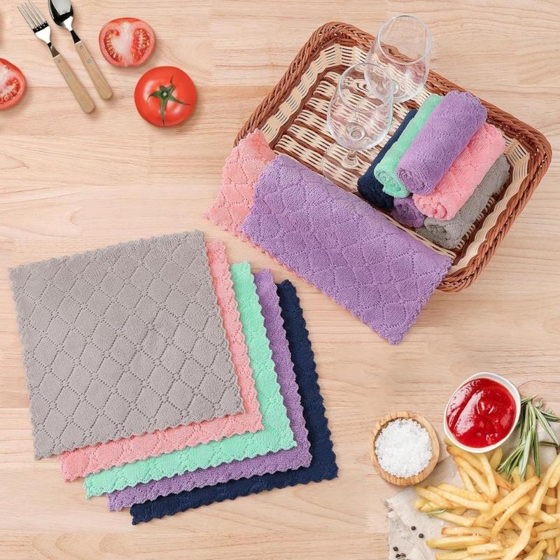 12 Pack Kitchen Dish Cloths(10 x 10 Inches, Grey), Super Soft and Absorbent Coral Velvet Dish Towels, Nonstick Oil Fast Drying Kitchen Cleaning Cloths, Lint Free Household Dishcloths(Creative Life Pavilion)