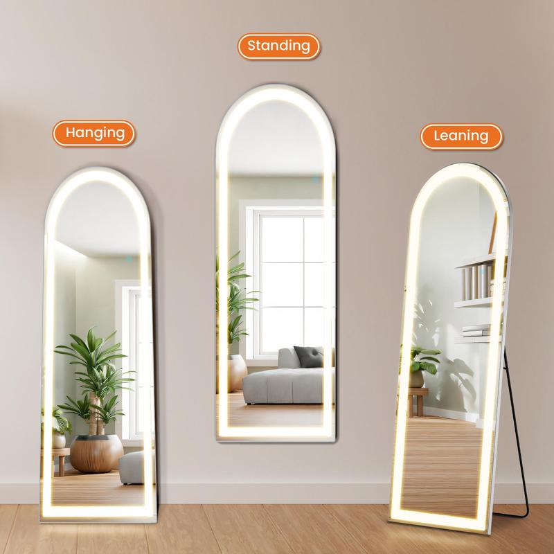 [LIVE] Arched Full Length Mirror, LED Full Body Mirror Lighted Floor Wall Mounted & Dressing Vanity Mirrors, Dimming & 3 Color Modes Glass Durable