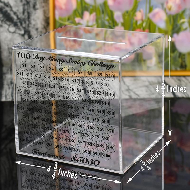 Adult Money Box, Indestructible Money Box, Clear Acrylic Money Box, 100 Day Cash Coins Money Saving Challenge Box, Must Break to Open, Easy and Fun Way to Save $5,050