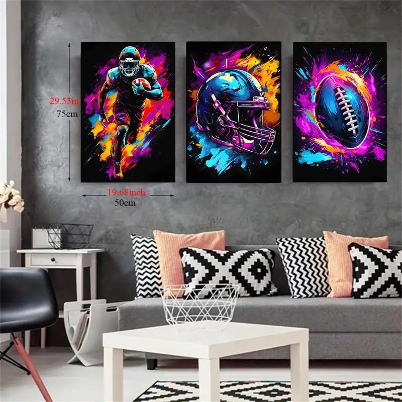 Sports Pattern Wall Art Poster without Frame, 3 Counts set Modern Canvas Print, Wall Art Decorative Painting for Home Living Room Bedroom