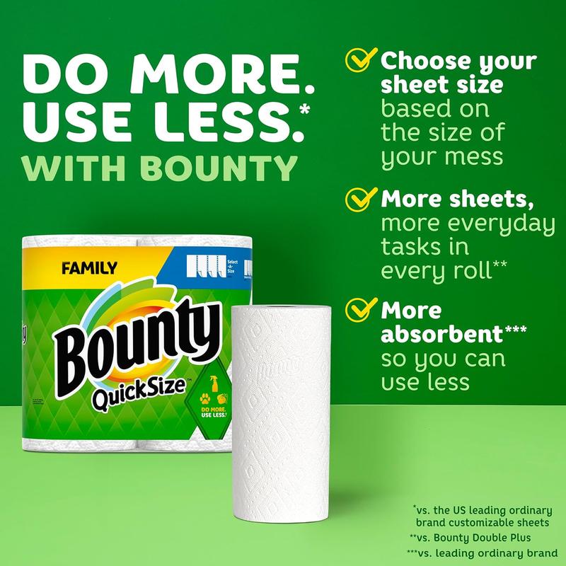 Bounty Quick-Size Paper Towels, White, 12 Family Rolls = 30 Regular Rolls