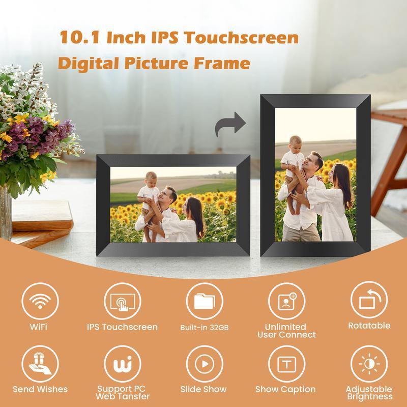 10.1 Inch WiFi Digital Picture Frame 1280x800 HD IPS Touch Screen, Electronic Smart Photo Frame with 32GB Storage,Home Decor, Christmas Gift