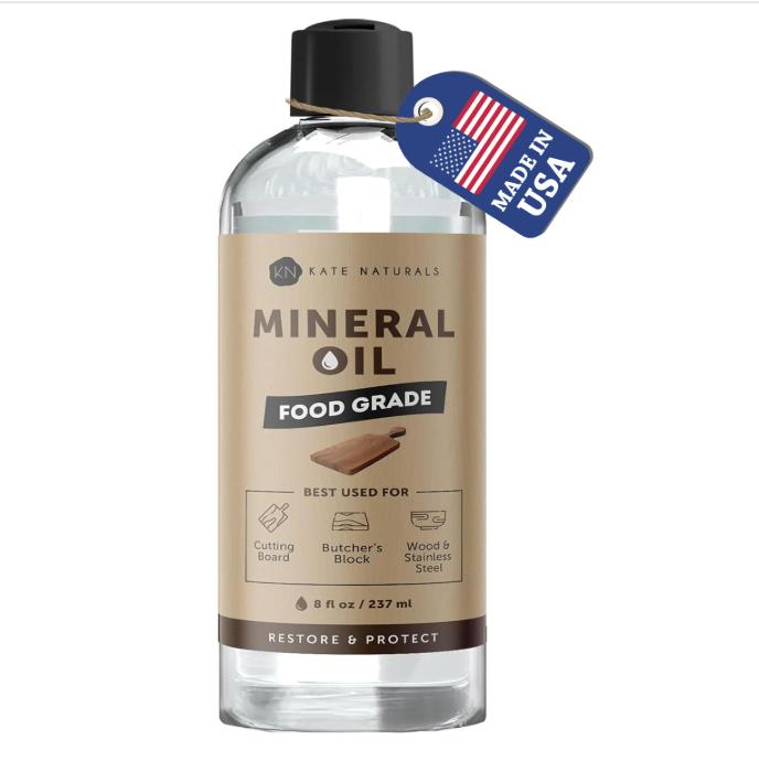 Kate Naturals Mineral Oil for Wood Cutting Board Oil, Butcher Block, and Knife