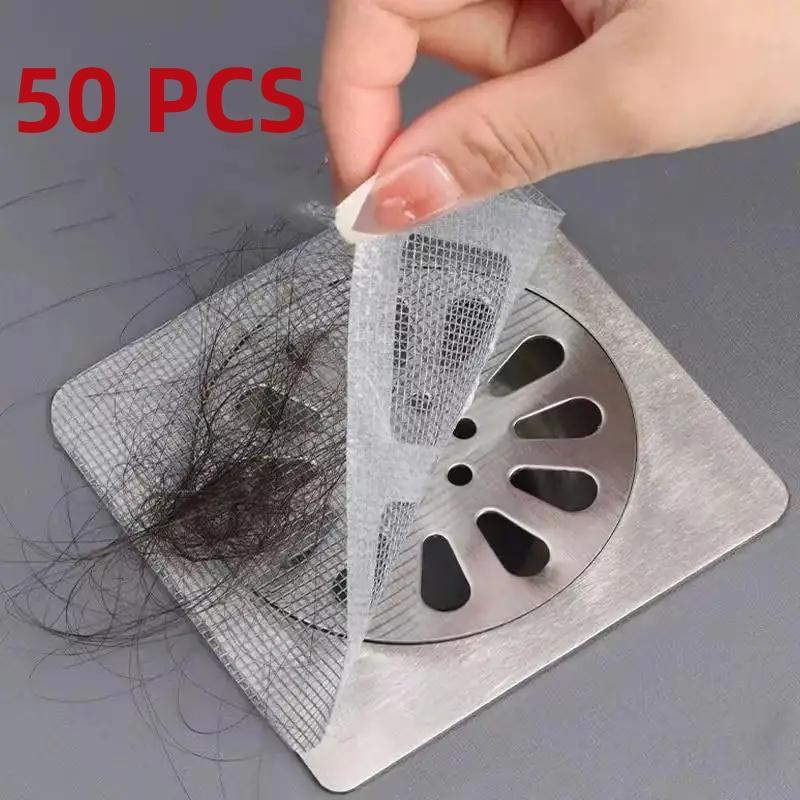 Disposable Shower Drain Cover, 50pcs Hair Catcher Shower Drain Mesh Stickers, Multifunctional Drain Cover for Bathroom, Laundry, Bathtub