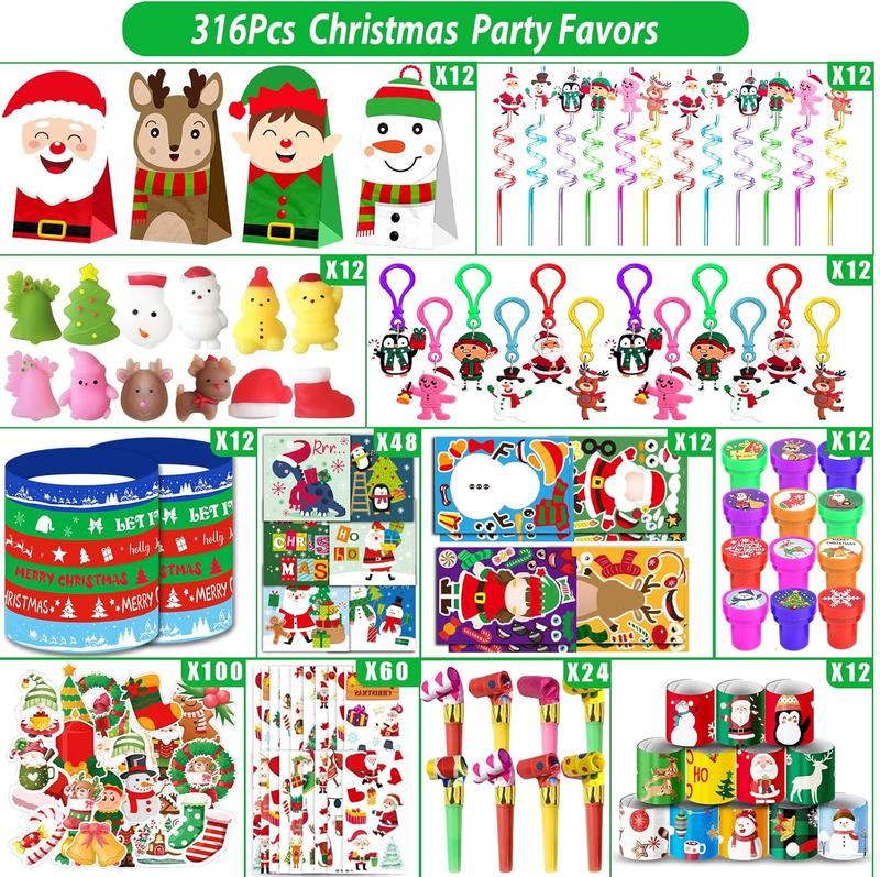 Christmas 316Pcs Christmas Party Favors for Kids, Xmas Birthday Party Supplies Decor, Christmas Goodie Bag Stuffers, Advent Calendar Pinata Fillers, Classroom Rewards Prize, Christmas Stocking Stuffers for Kids