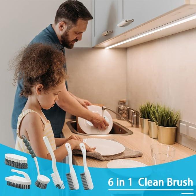 6 PCS Cleaning Brush, Scrub Brush Set for Kitchen and Bathroom Household Use with Various Brushes for Cleaning Dishes, Tiles, Corners and Floors