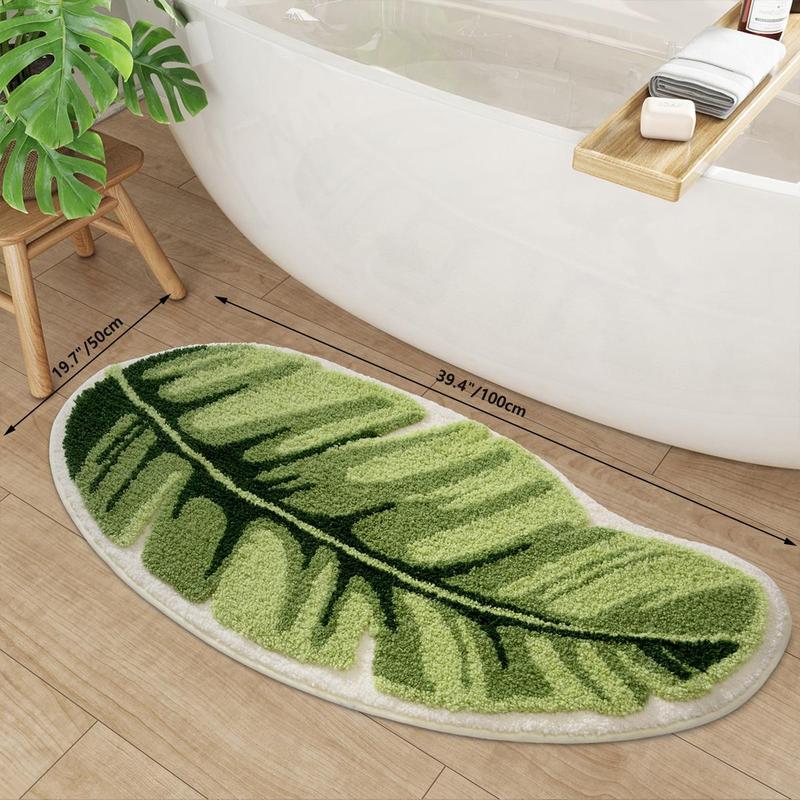 Leaf Pattern Bathroom Mat, Absorbent Non-slip Bath Mat, Soft Plush Bath Rug, Water Absorbing Area Rug, Bathroom Door Mat, Bedroom Decor, Room Decor