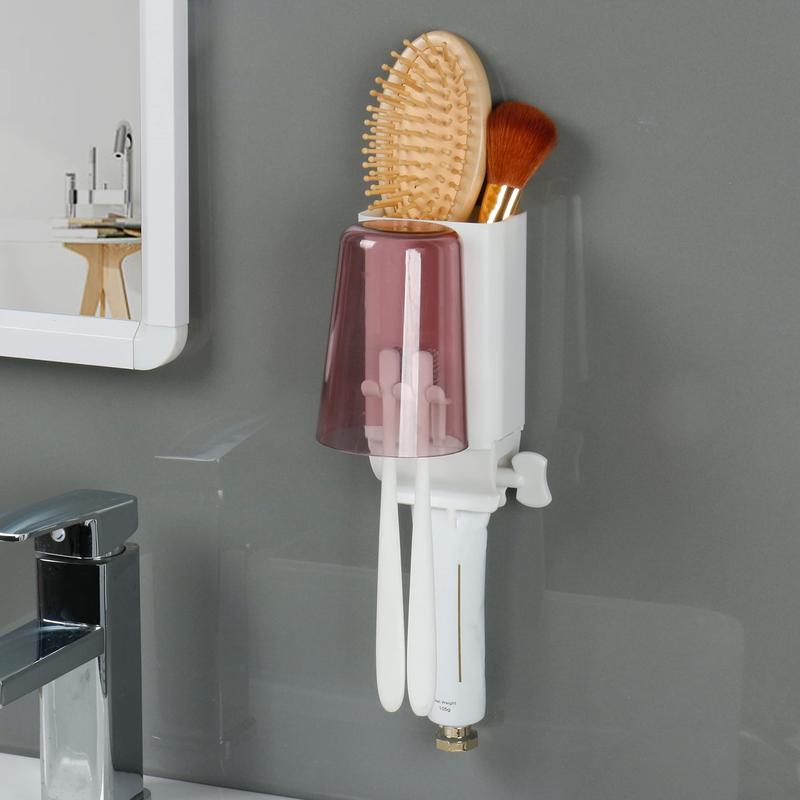 iHave Toothbrush Holders and Toothpaste Squeezer Set - Wall Mounted Bathroom Accessories with 1 Cup Toothbrush Holder and Toothpaste Dispenser