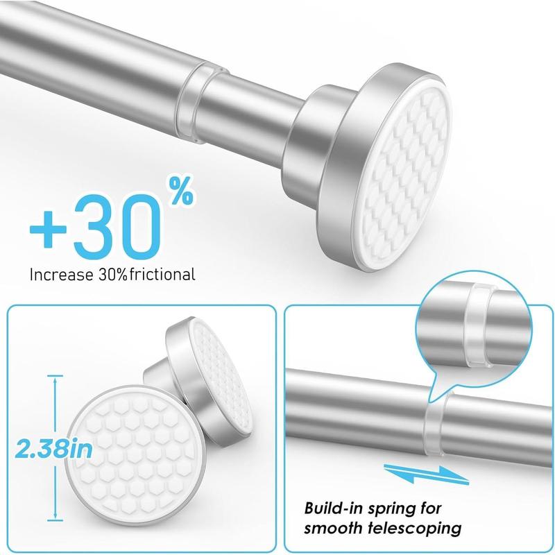 Shower Curtain Rod 42 to 73 Inches, Stainless Steel Shower Curtain Rods Spring Tension, Heavy Duty Tension Rod No Rust Shower Curtain Rod Tension, Shower Curtain Rods for Bathroom or Windows