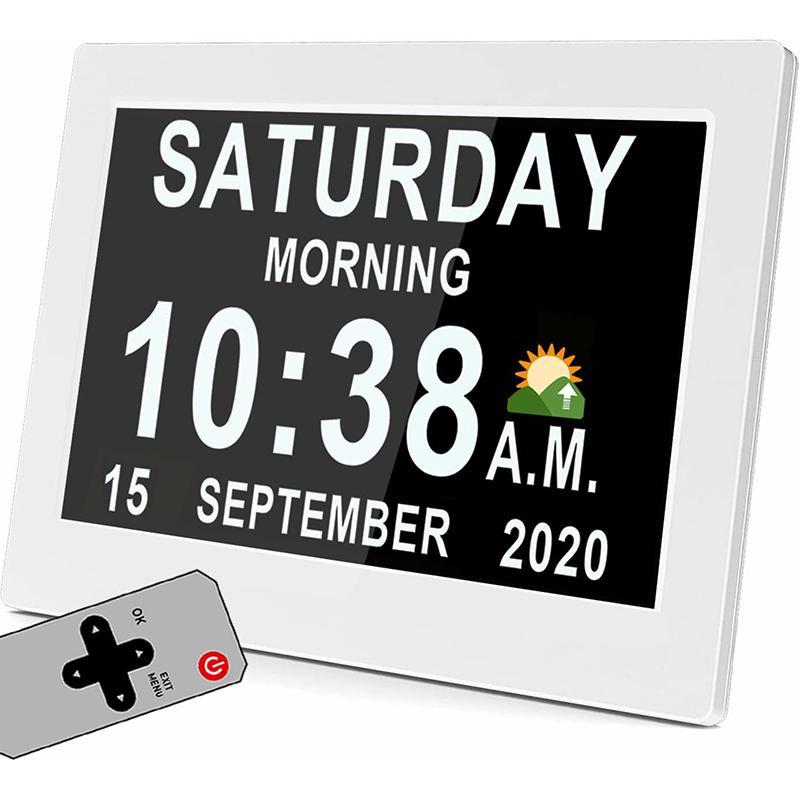 7 Inch Digital Calendar Clock, 1 Count Multi-language Large Day and Month Date Clock for Elderly with Auto-dimming