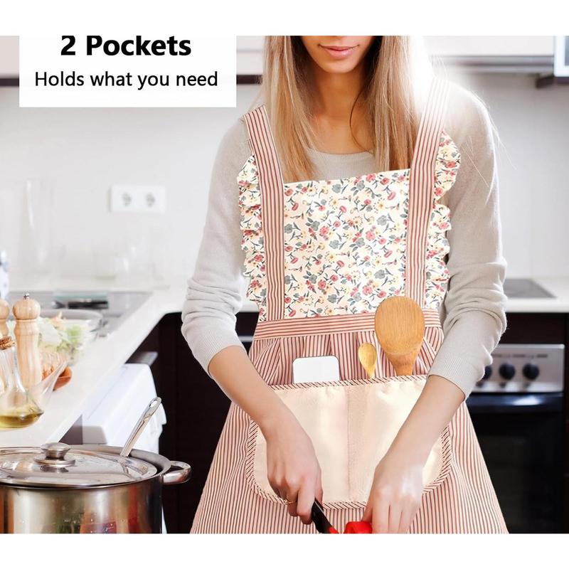 3 Counts Aprons for Women with Pockets, Floral Kitchen Cooking Aprons Flower