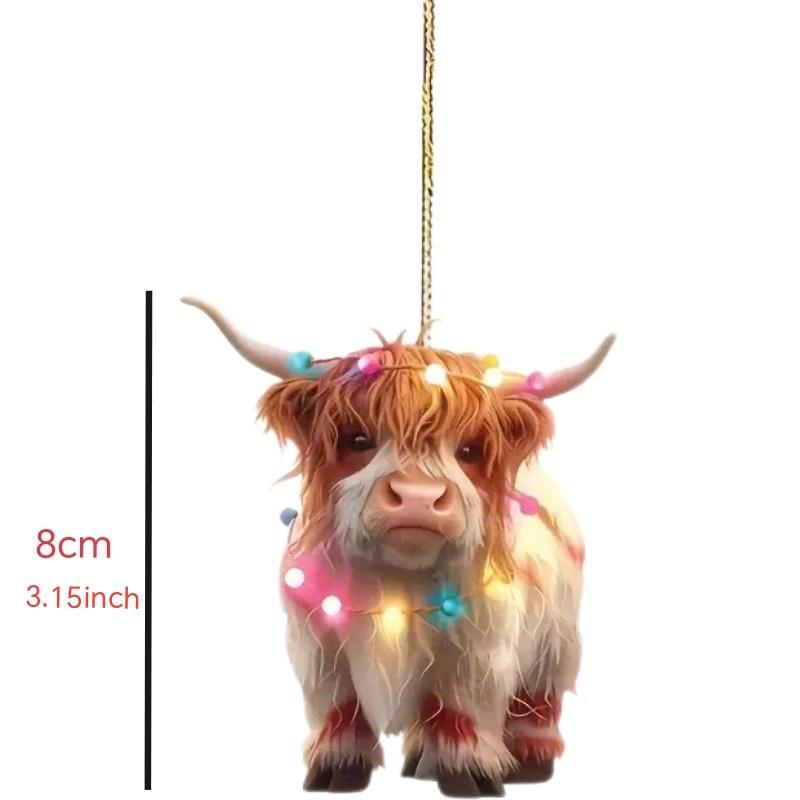 Highland Cow Design Christmas Tree Hanging Ornament, 1 Count Creative Acrylic Hanging Decoration, Festive Decorations for Home Party