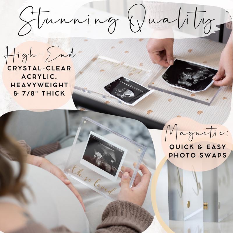 MAMA loves MINI Ultrasound Picture Frame - High-End, Modern Acrylic & Gold Magnetic Frame for Sonogram, Newborn Photo & Beyond -