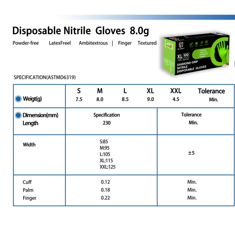 GP Craft 8Mil Green Color Diamond Textured Gloves for Automotive Plumbing & Hand Protection  Box Cleaning Industrial Cover