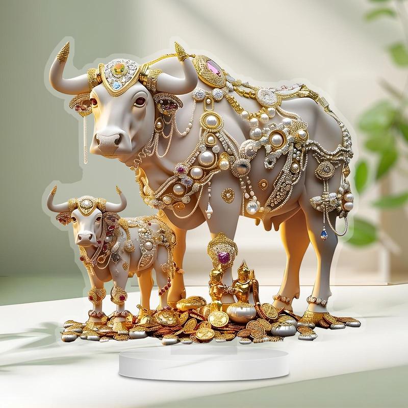 Luxurious Jewel-decorated Cow Design Desktop Decoration, 1 Count Exquisite Acrylic Ornament, Home Decor, Gift for Friends & Family