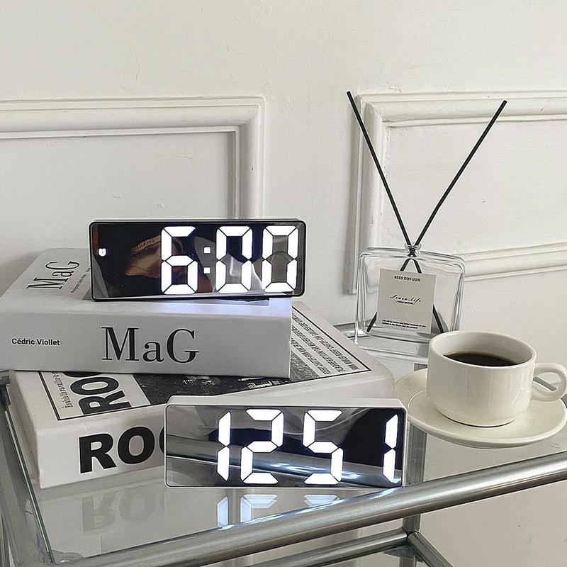 LED Electronic Alarm Clock without Battery, Modern Simple Mirror Clock, Desk Clock for Home Office, Digital Clock Decor, Fall Decor