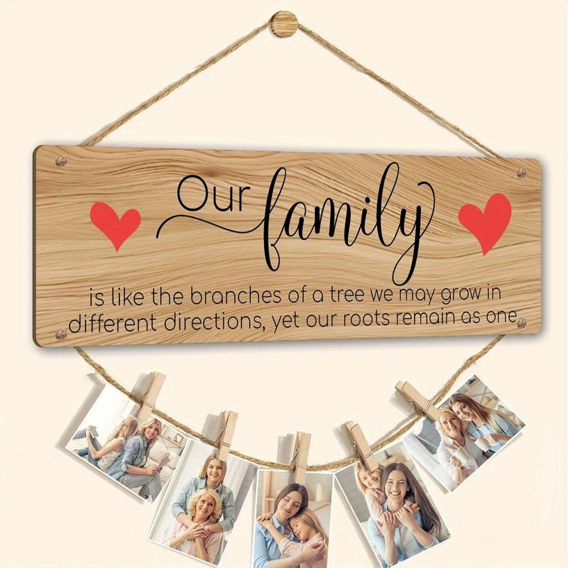 Wooden Hanging Family Photo Frame, 1 Set Our Family Picture Display Plaque with Clip, Hanging Decor, Room Decor, Home Decor, Gift for Family