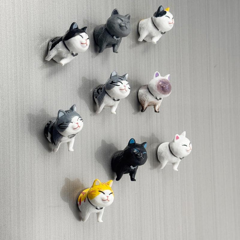 Cat Design Fridge Magnet, 9 Counts Creative Animal Shaped Magnet, Home Decor for Kitchen Office School