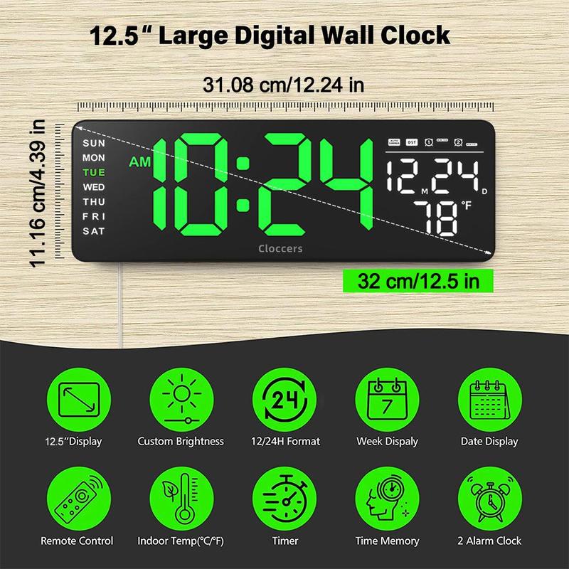 USB battery Powered Digital Wall Clock Excluded Battery, 1 Count Auto Dimmer LED Desktop Clock with Remote, Home Decor for Bedroom Living Room