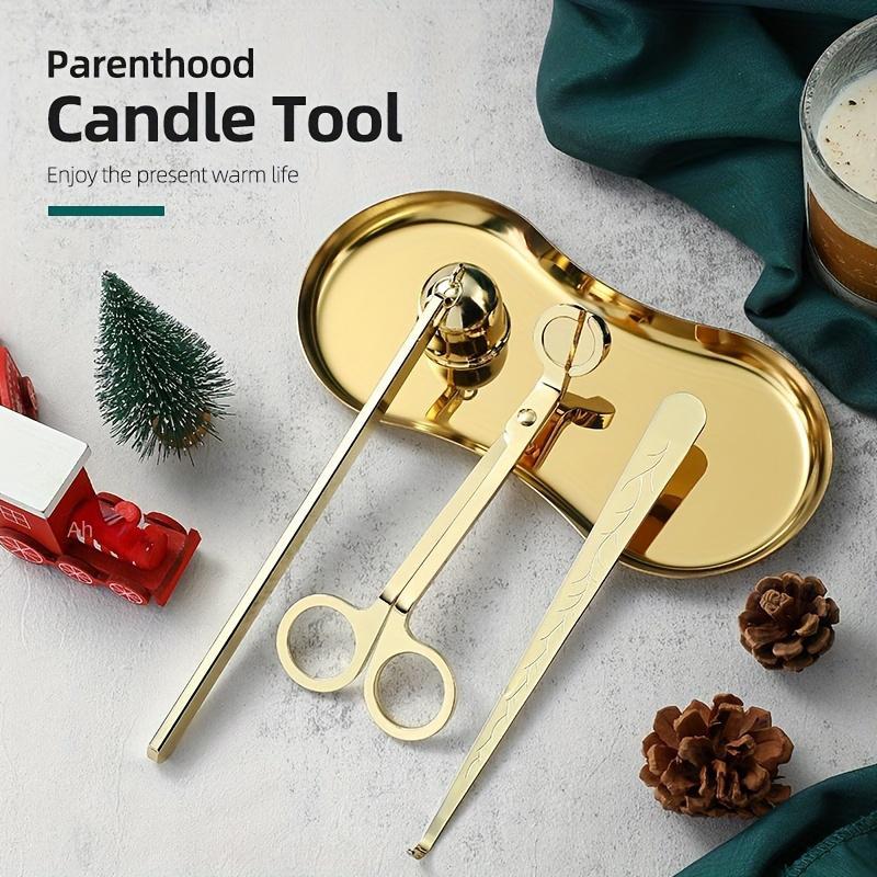 Mini Candle Wick Tool Set, 4 Counts set Stainless Steel Candle Wick Cutter & Candle Holder & Candle Tool Tray & Hook, Candle Accessories Set