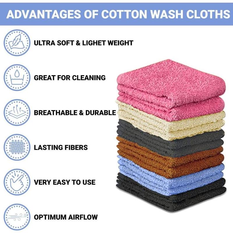 Cotton - Wash Cloth Set - Pack of 24, Flannel  Cloths, Highly Absorbent and Soft Feel Fingertip Towels (Multi Color, 12x12 Pack of 24)