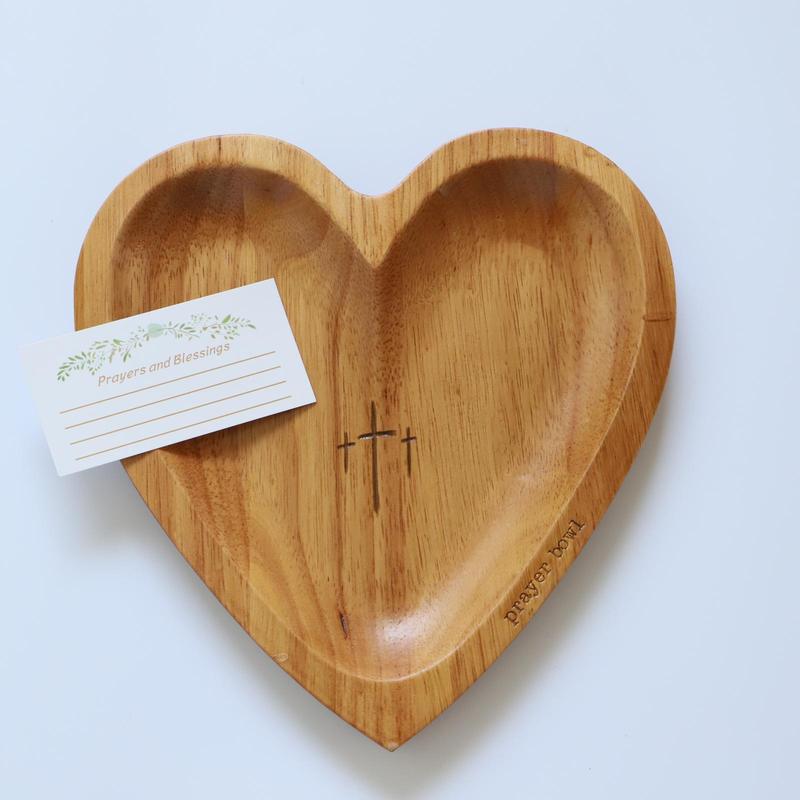 Wooden Heart Shaped Prayer Bowl, Wooden Heart Shaped Prayer Bowl with Cross Engraving, Home Decor for Living Room, Bedroom, Prayer Room