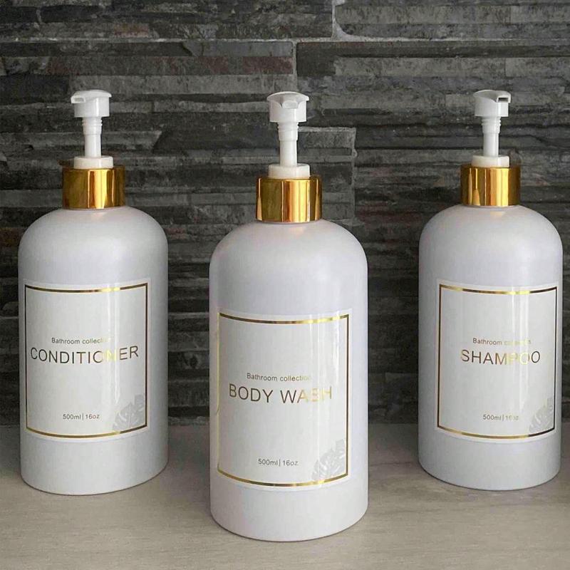 3pcs Round Light Luxury Refillable Empty Pump Bottle, Press Soap Liquid Dispenser, Portable Lotion Shampoo Shower Gel Subpackage Container For Home Bathroom And Travel