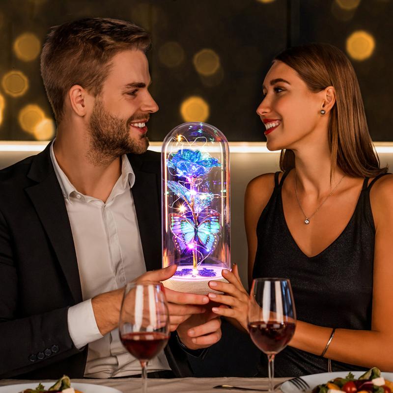 DEEMEI Birthday Gifts for Women Eternal Flower Light Up Rose in Glass Dome with Butterfly, Christmas Valentine's Anniversary for Her Mom Girlfriend