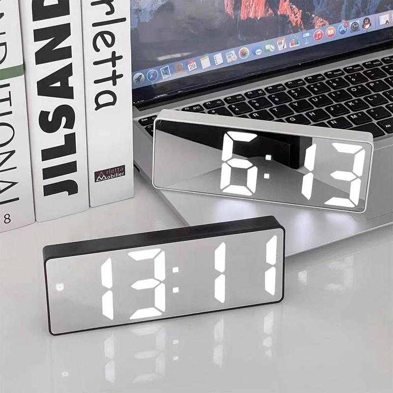 LED Electronic Alarm Clock without Battery, Modern Simple Mirror Clock, Desk Clock for Home Office, Digital Clock Decor, Fall Decor