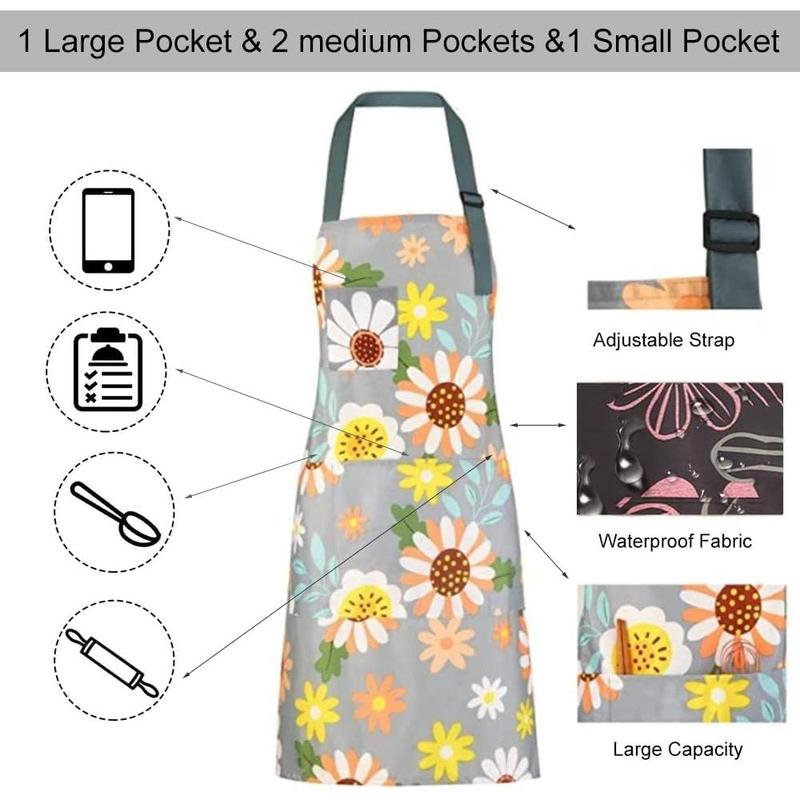 2 Count  Kitchen Apron, Cooking Apron for Women, Adjustable Chef Apron,  Aprons with 4 Pockets for Home Kitchen Baking Gardening