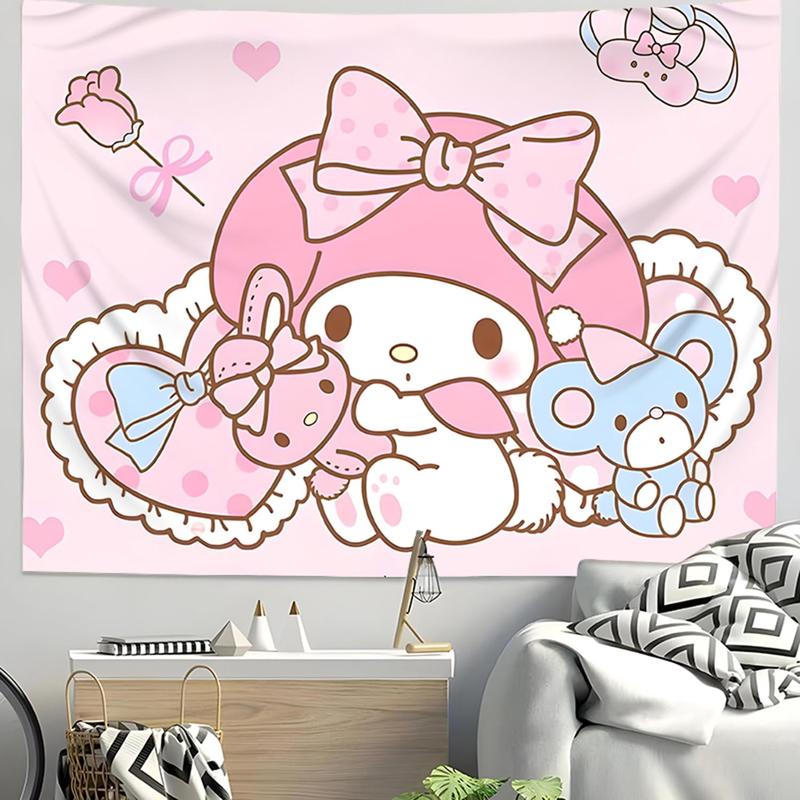 Onegai My Melody Cute Cartoon Tapestry Birthday Party Supplies Background, Party Decoration Living Room Bedroom tapestry Photography Background  Wall Daughter Gift