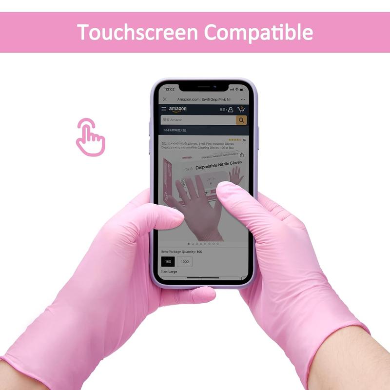 Disposable Gloves, 3-mil,   Gloves Disposable Latex Free, Gloves for Cleaning & Esthetician, Pink Rubber Gloves, Pink Cleaning Gloves, , 50-ct Box (Medium)