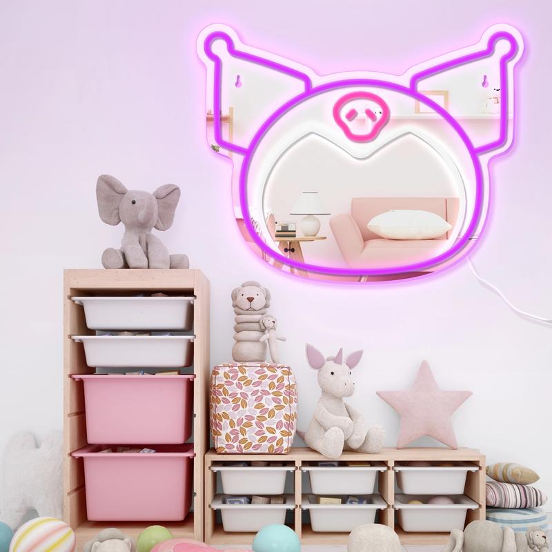 Home DecorMirror anime face shape Mirror, BedroomWall Mirror, Anime Neon Sign for DresserLocker Room,Living Room, Neon Light upAcrylic Mirror