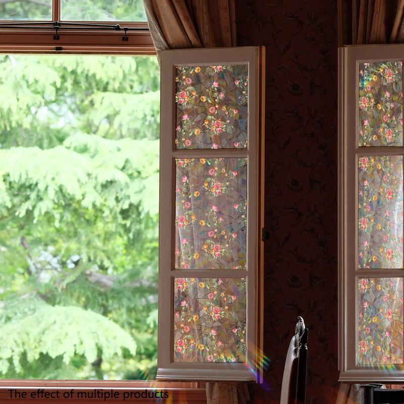 Floral Pattern Window Sticker, Self Adhesive Decorative Window Film, Removable Window Flower Design  Decal, Flower Design Window Glass Decoration for Living Room & Bedroom, Fall Decor