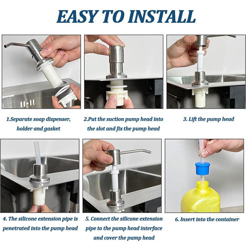 Stainless Steel Soap Dispenser Extension Tube Kit, Kitchen Sink Liquid Soap Dispenser, Bathroom Lotion Detergent Hand Press Pumps