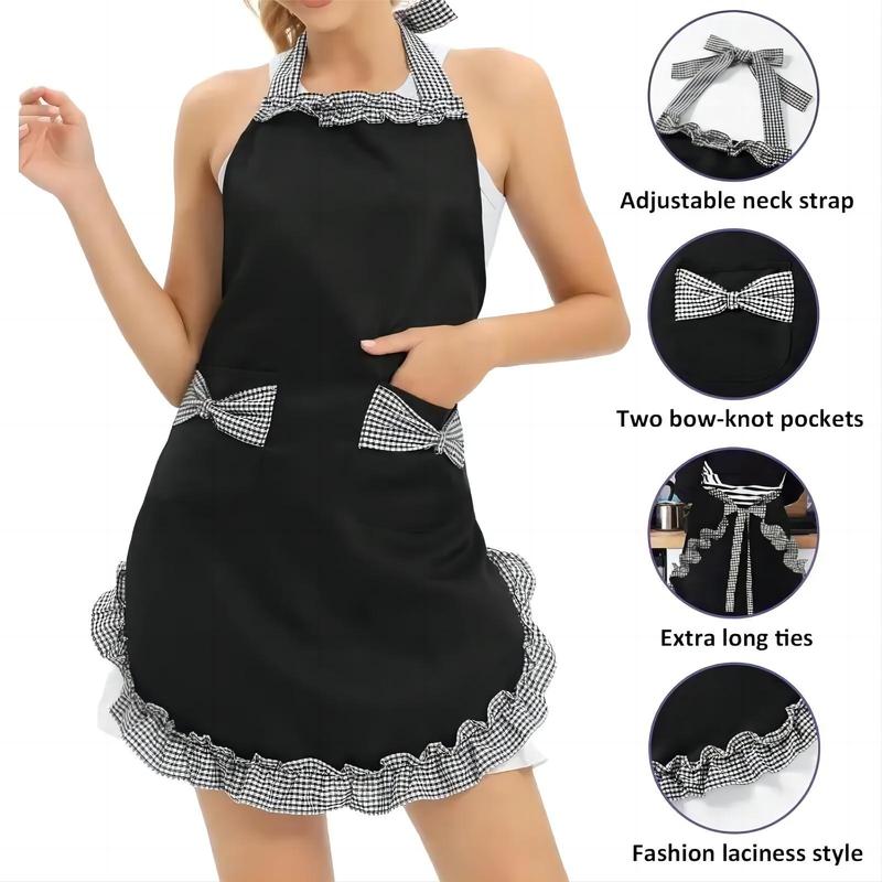 Cute Bowknot Decor Apron with Pocket, 1 Count Creative Adjustable Apron, Kitchen Cooking Apron, Household Apron for Women & Men